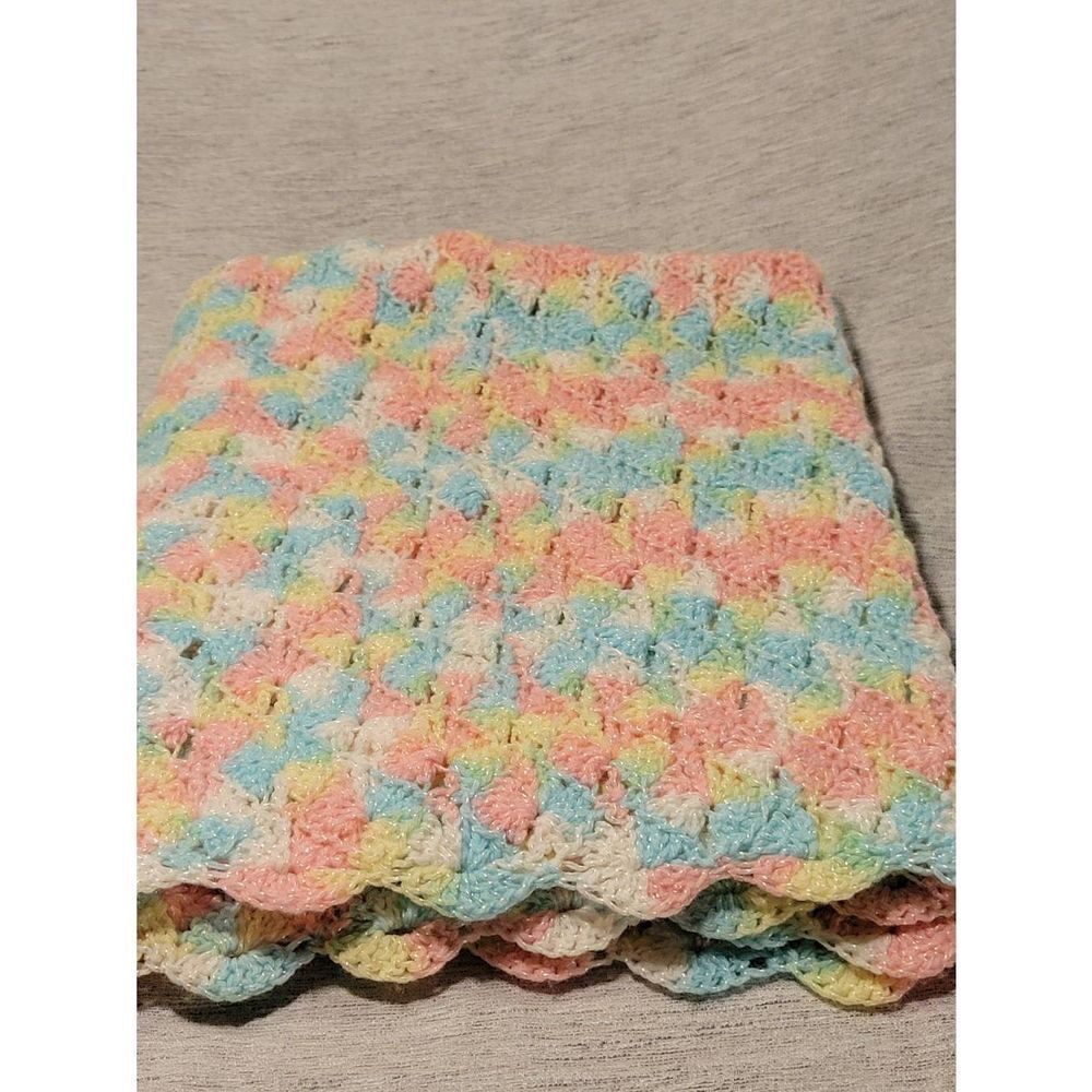 Vintage Afghan Handmade Crochet Throw Blanket multi colors 34x27in